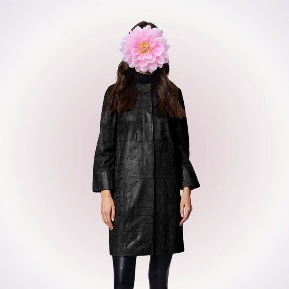 Dawn Levy Black Cropped Sleeve Leather Midi Jacket | Sz S